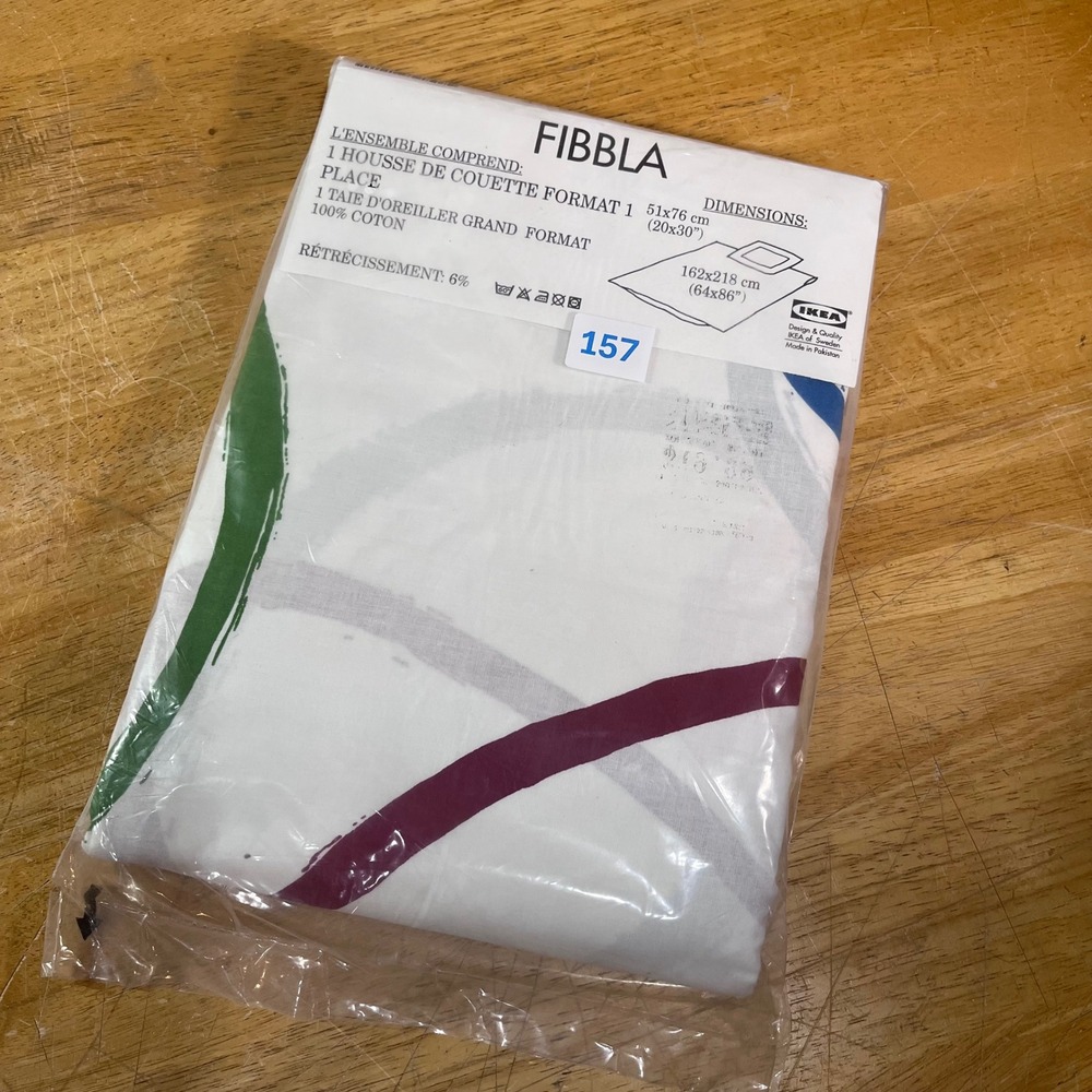 IKEA Fibbla Twin Quilt Cover Set White Green Burgundy Abstract Vtg Cotton